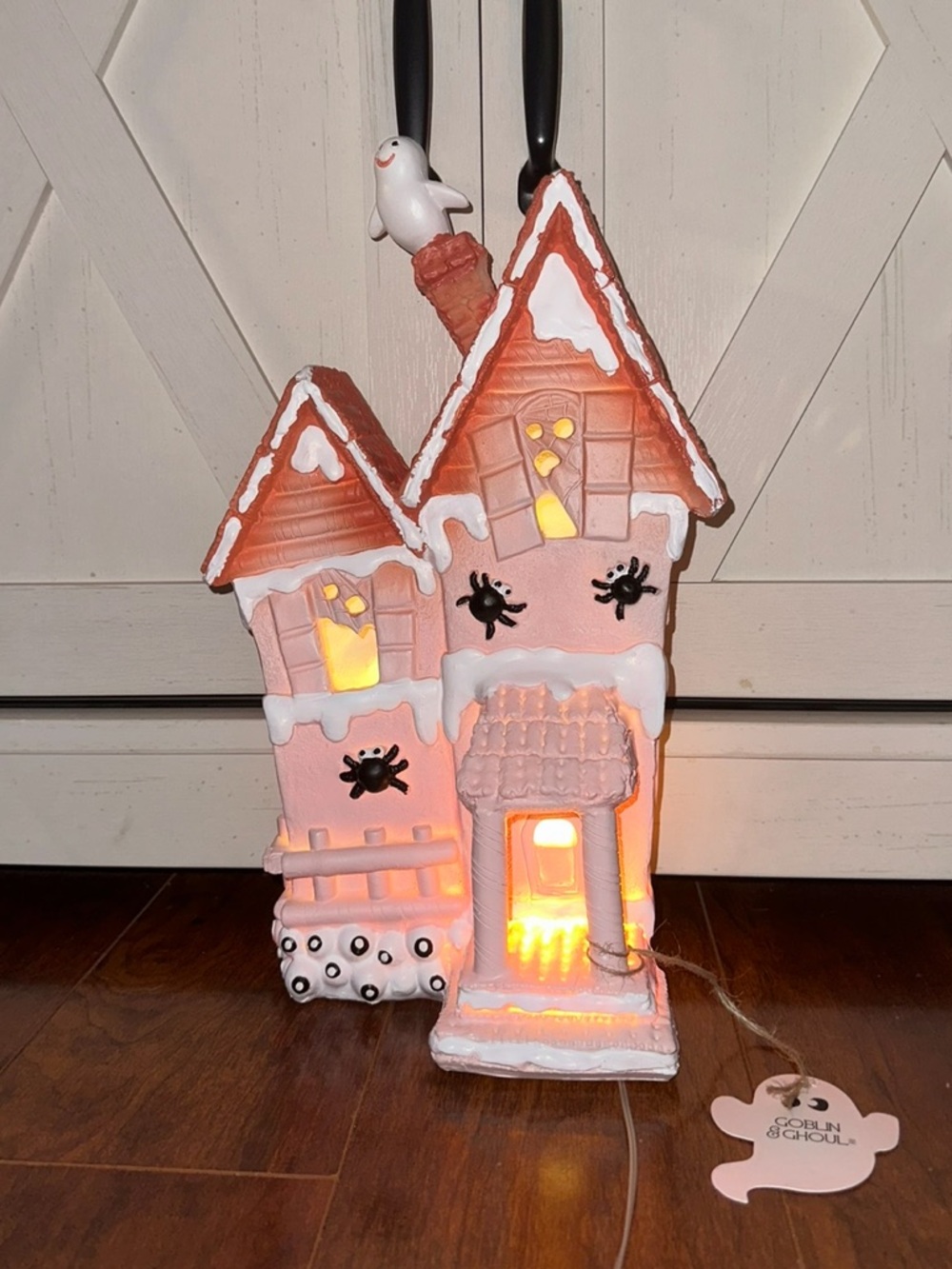 Goblin & Ghoul Pink Halloween Gingerbread House LED Decor